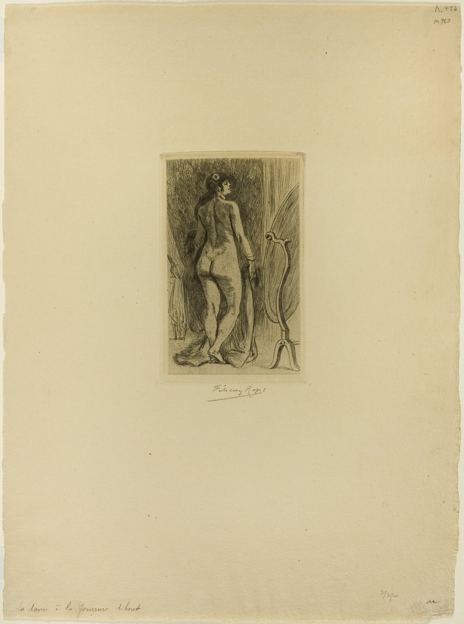 Donna in Piedi con una Pelliccia da Félicien Rops