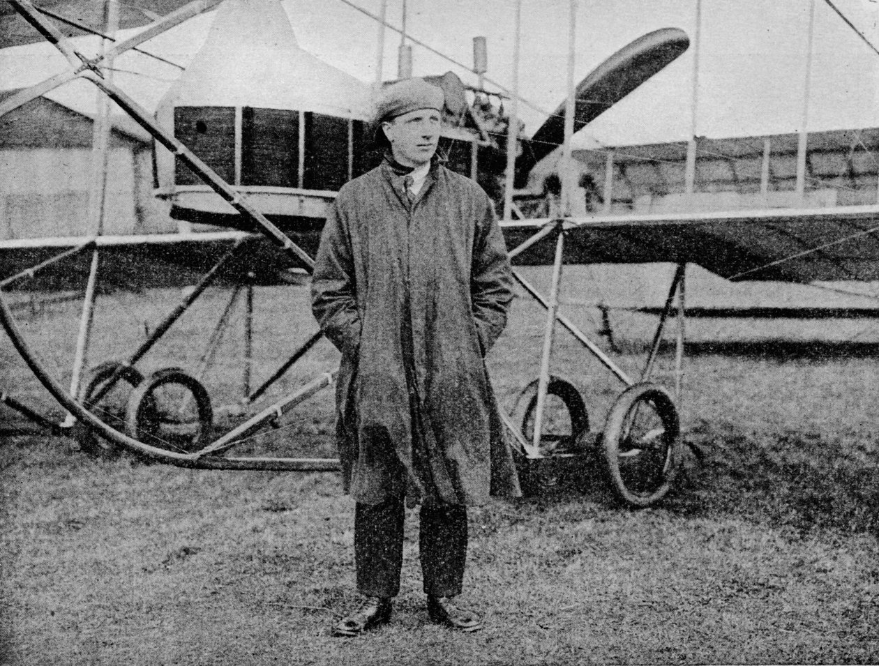 Gara aerea Londra-Manchester: Mr Jack Alcock e il suo biplano Maurice Farman, 1914 da Flight Photo