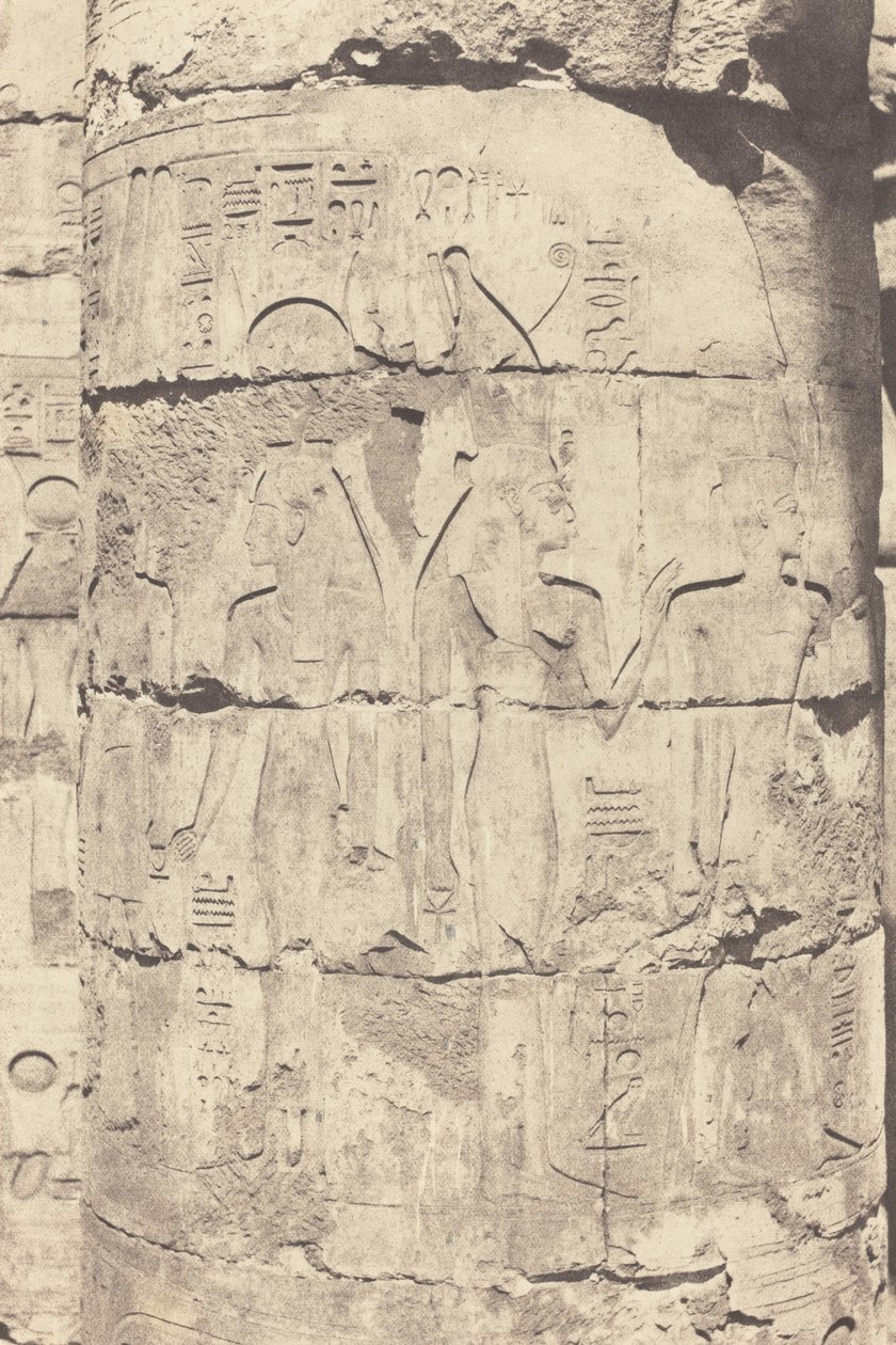 Karnak Tebe, Palazzo--Sala ipostila--Colonnato centrale--Decorazione di un fusto, 1853 da Félix Teynard