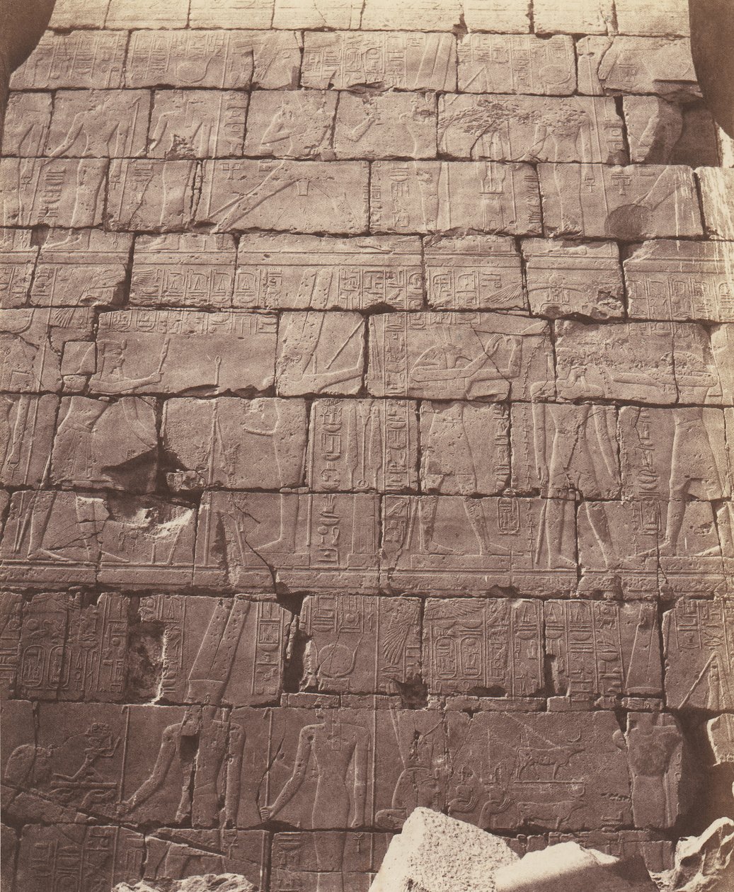 Karnak Tebe, Palazzo - Sala Ipostila - Decorazione della Parete Int..., 1851-52, stampato 1853-54 da Félix Teynard