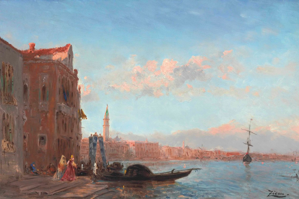 Personaggi che escono da un palazzo, Canal della Grazia da Félix Ziem