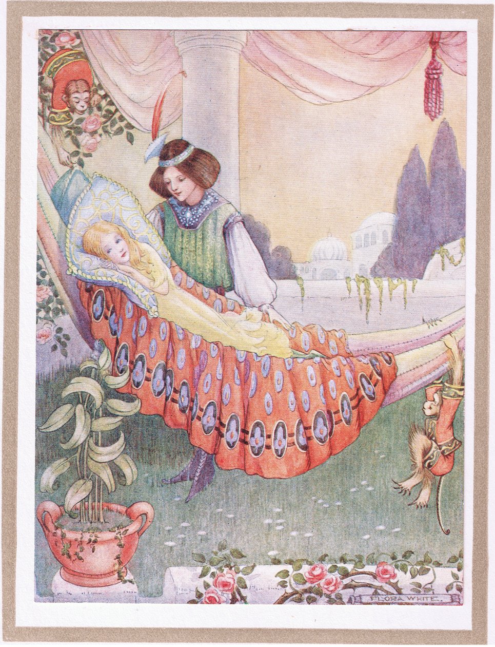 La principessa mise le fanciulle nelle amache (litografia a colori) da Flora White