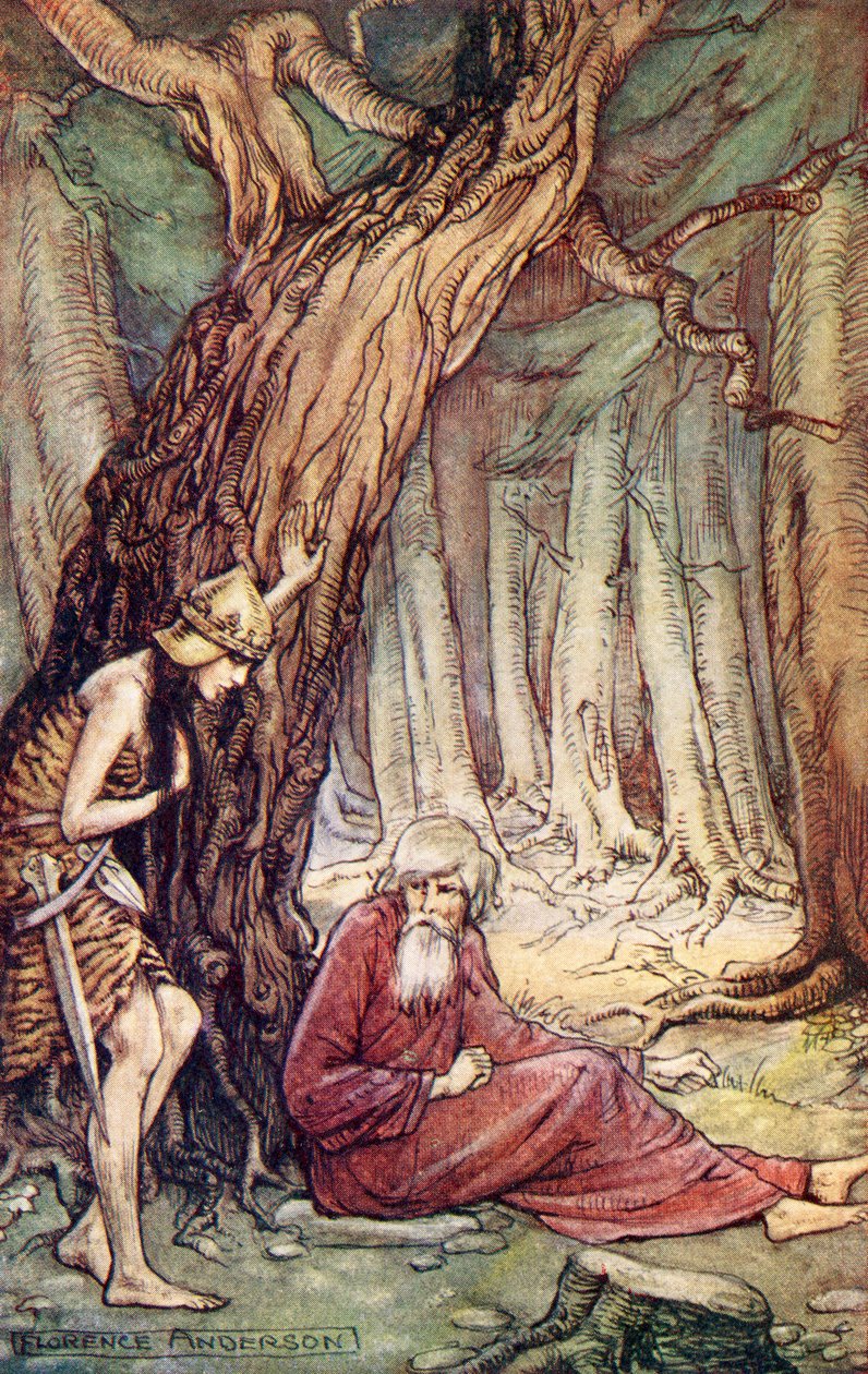 Boadicea e il Druido, dal poema Boadicea di William Cowper, da Reading from Historical Romances, pubblicato 1914 da Florence Anderson