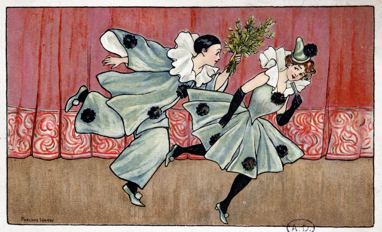 Pierrot che corre dietro a Colombina - dis. di Florence Hardy, inizio XX secolo da Florence Hardy