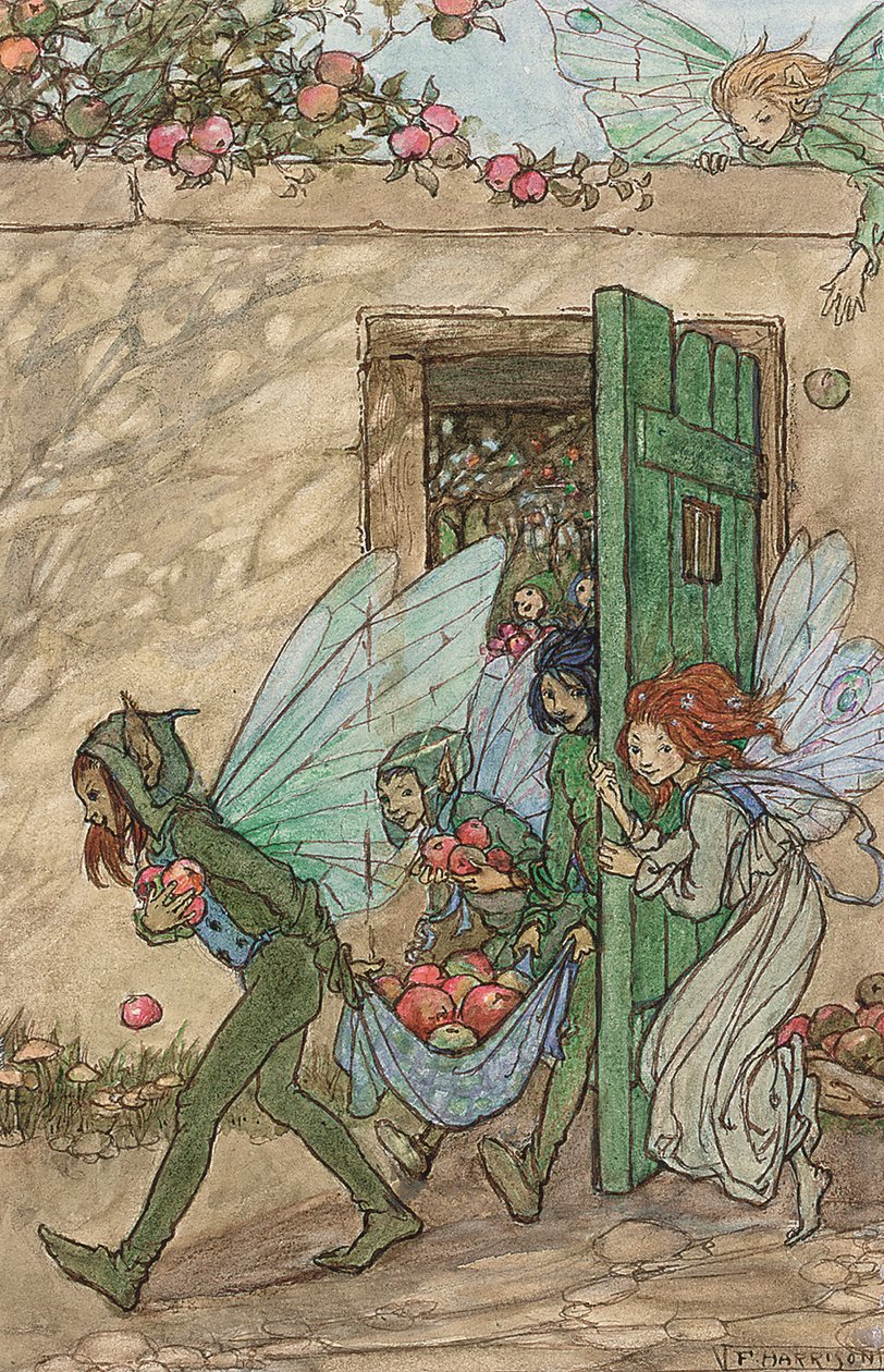 Illustrazione per Elfin Song (matita, inchiostro marrone e acquerello) da Florence Harrison