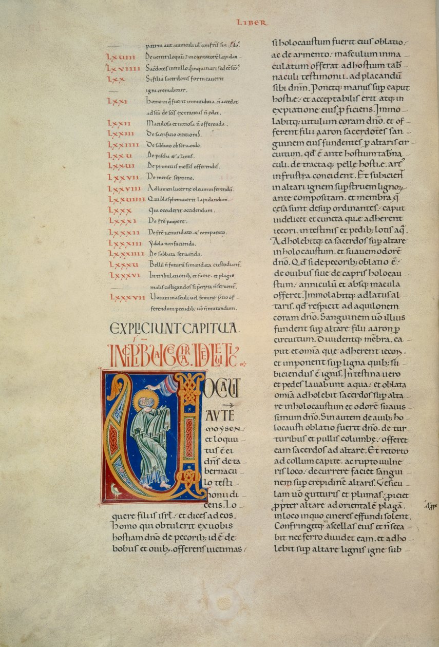 Pagina dalla Bibbia di Corbolino con iniziale che rappresenta Dio che parla a Mosè (Cod. Conventi Soppressi 630, c. 52v), manoscritto da Florentine School