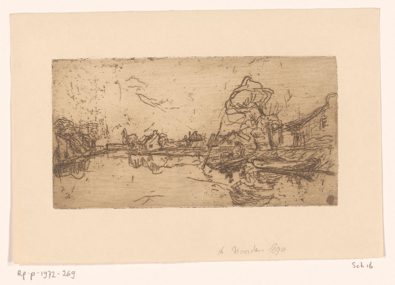 Vista del fiume con figure in una barca da Floris Verster