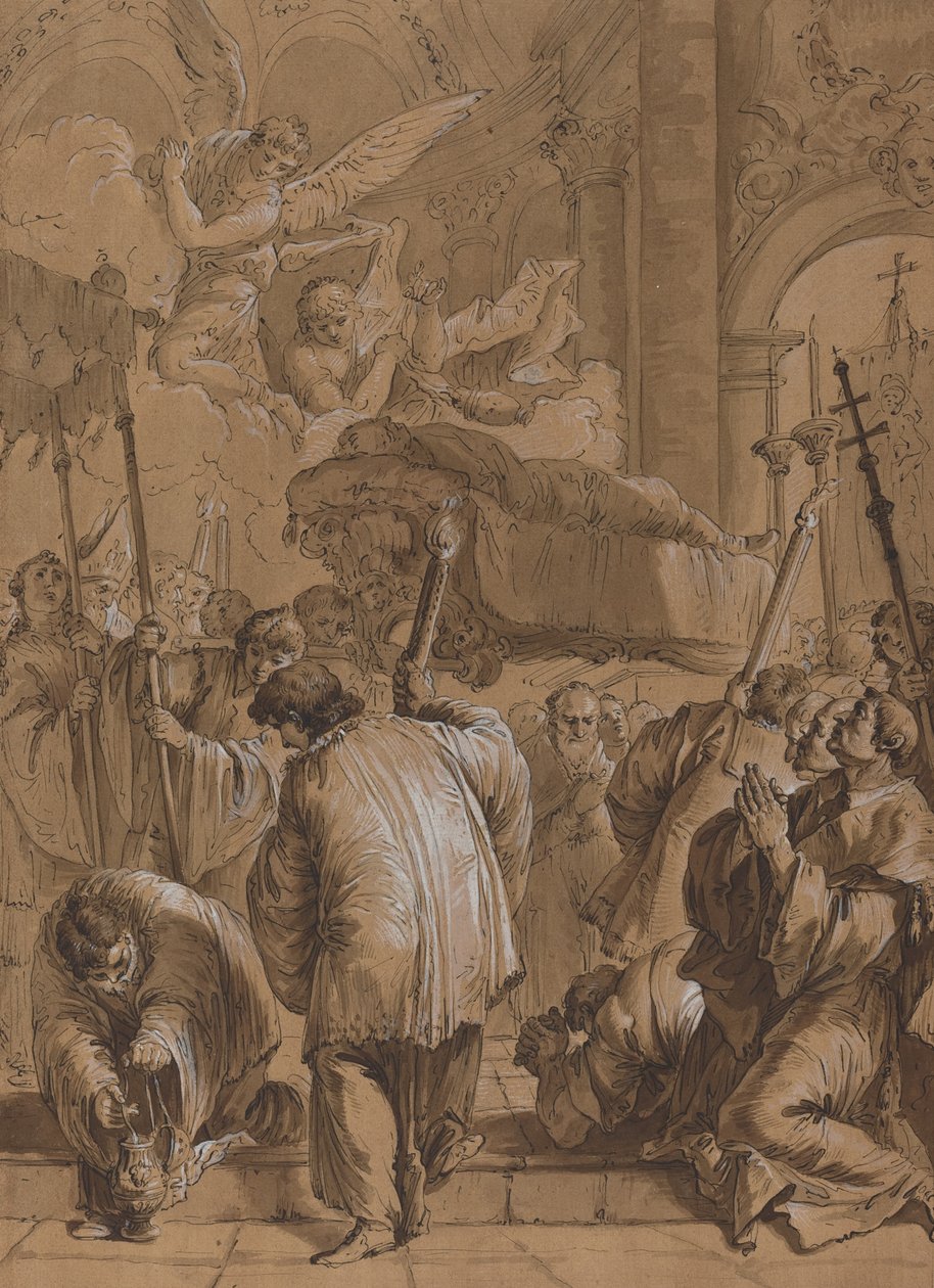 Processione funebre di un santo con angeli da Follower of Francesco Fontebasso