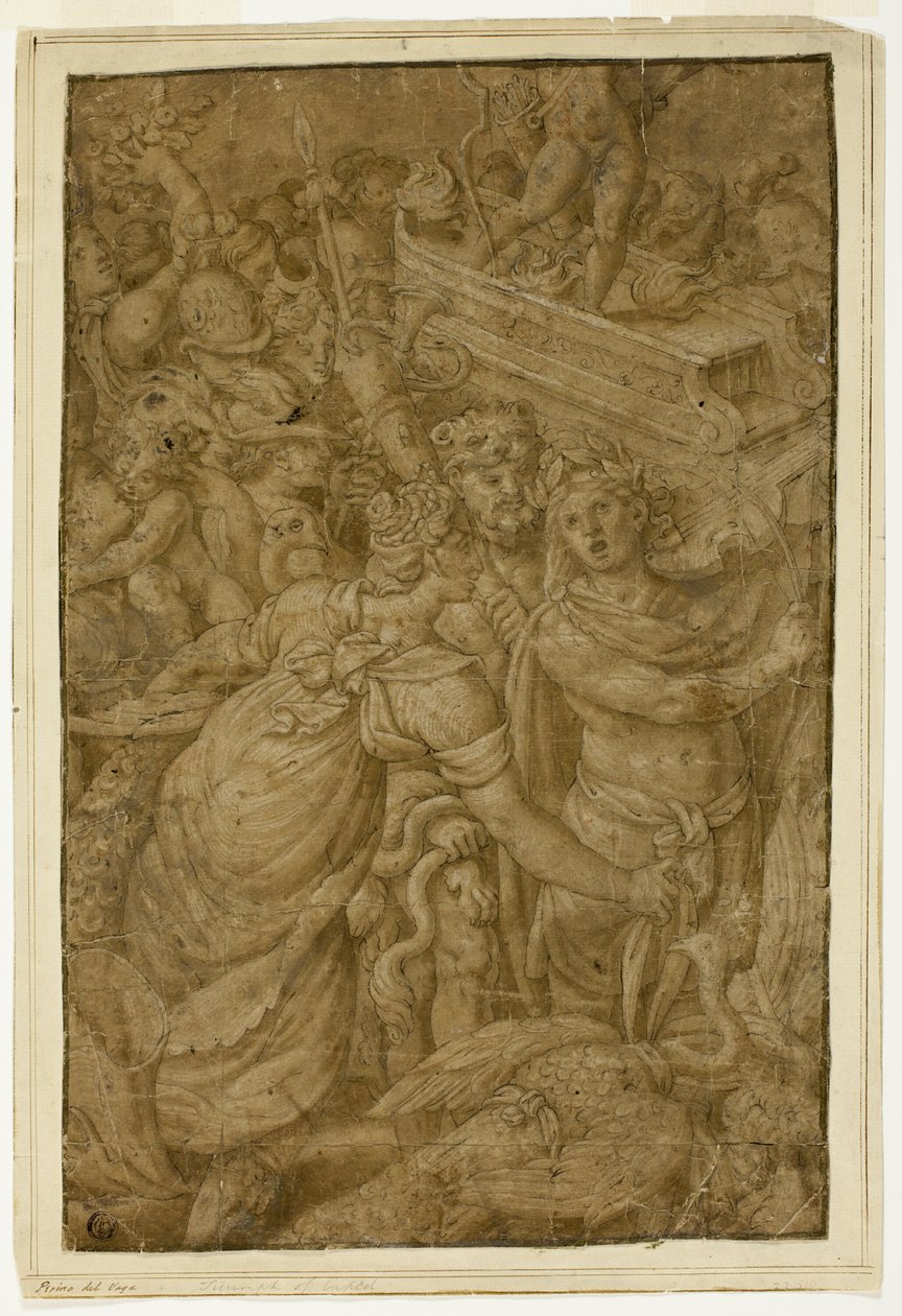 Cupido sul Carro Trionfale, Accompagnato da Dei e Dee da Follower of Giulio Romano