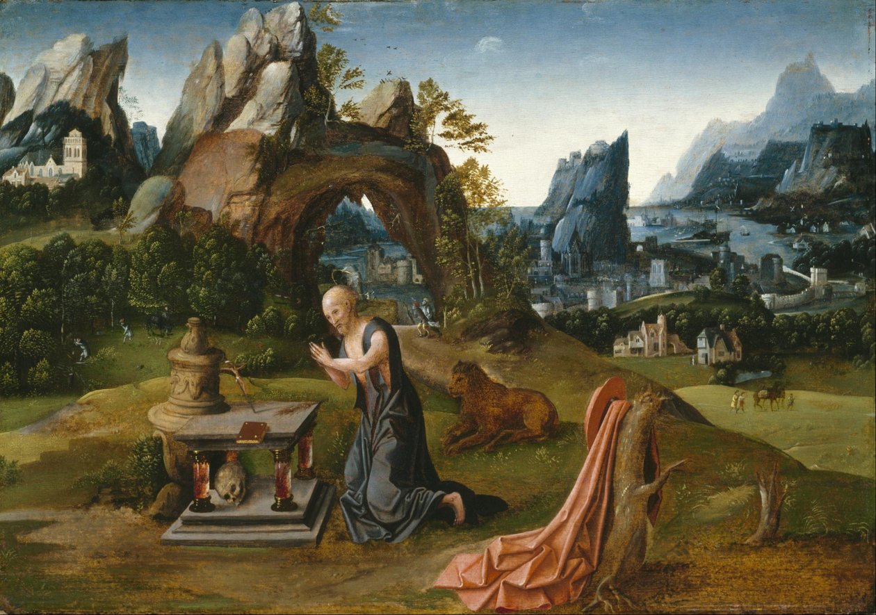 San Girolamo in preghiera in un paesaggio da Follower of Joachim Patinir