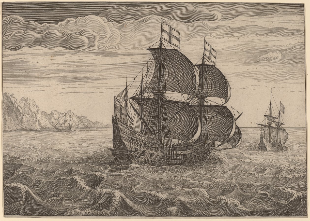 Nave a Vela con Due Bandiere da Follower of Pieter Bruegel the Elder