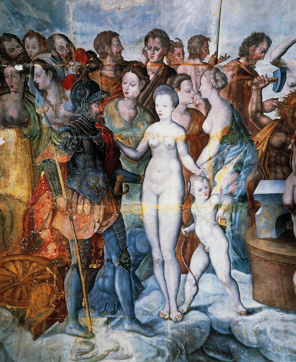 Enrico II e Diana di Poitiers, affreschi nella torre dorata della Ligue, Scuola di Fontainebleau, Castello di Tanlay (XVI-XVII secolo), Borgogna, Francia da Fontainebleau School