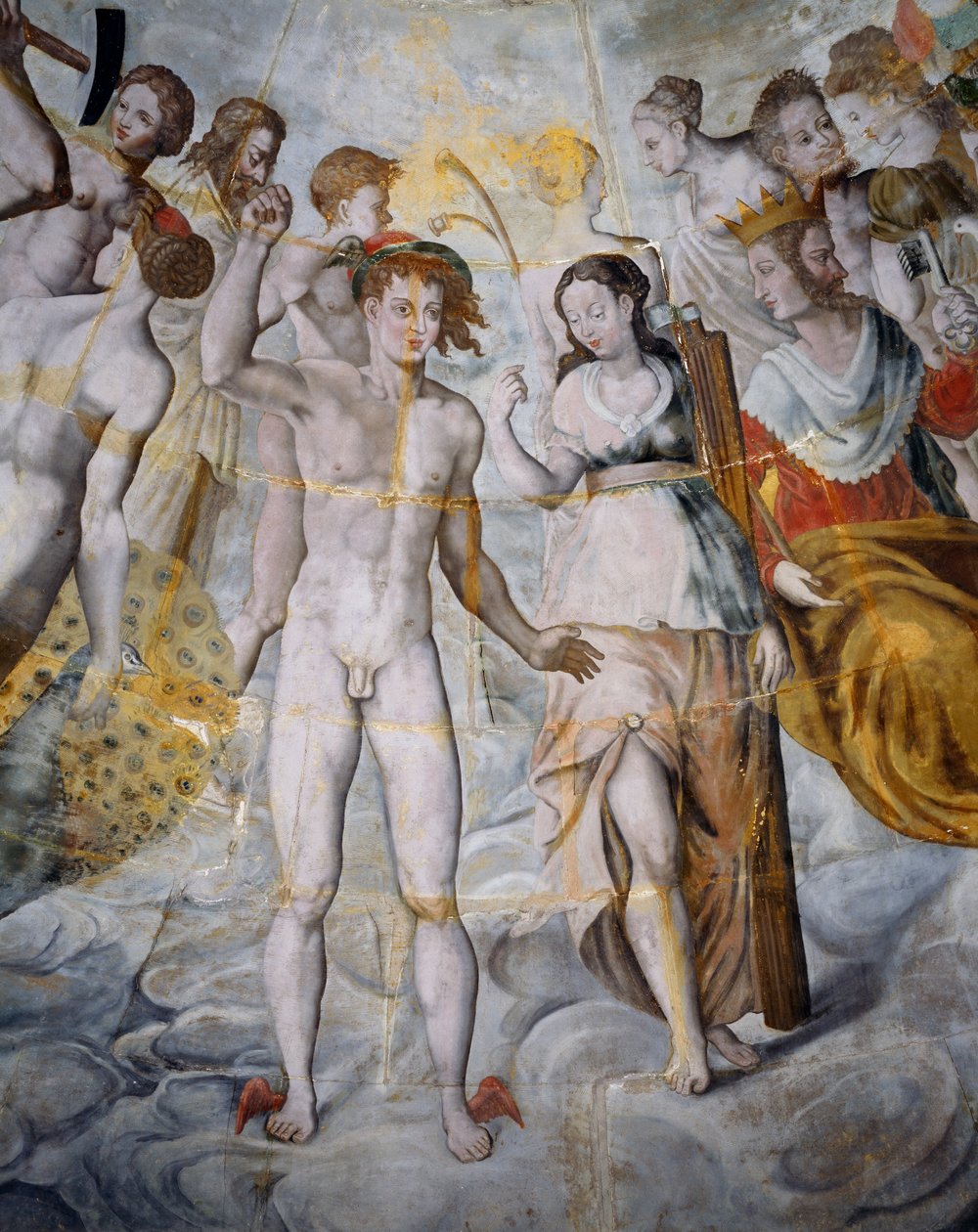 Mercurio, messaggero degli dei e Psiche, Giano a destra, affreschi nella torre dorata della Ligue, Scuola di Fontainebleau, Castello di Tanlay (XVI-XVII secolo), Borgogna, Francia da Fontainebleau School