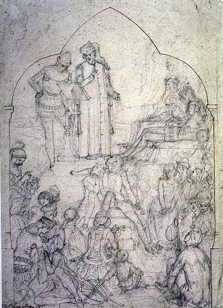 Chaucer alla corte di Edoardo III - Studio, 1845 da Ford Madox Brown