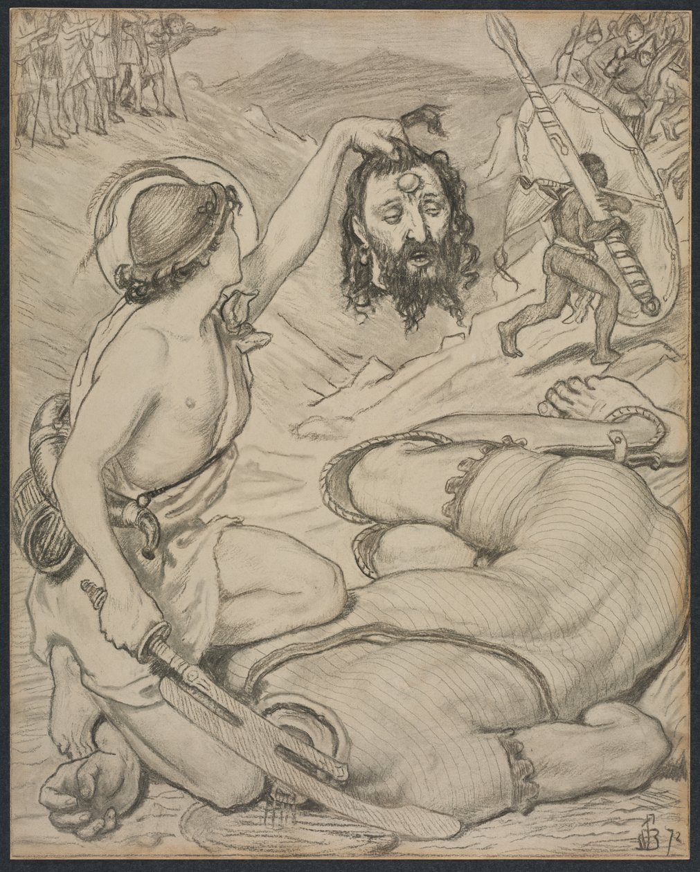 Davide e Golia, Cartone per Vetrata a Jesus College, Cambridge da Ford Madox Brown