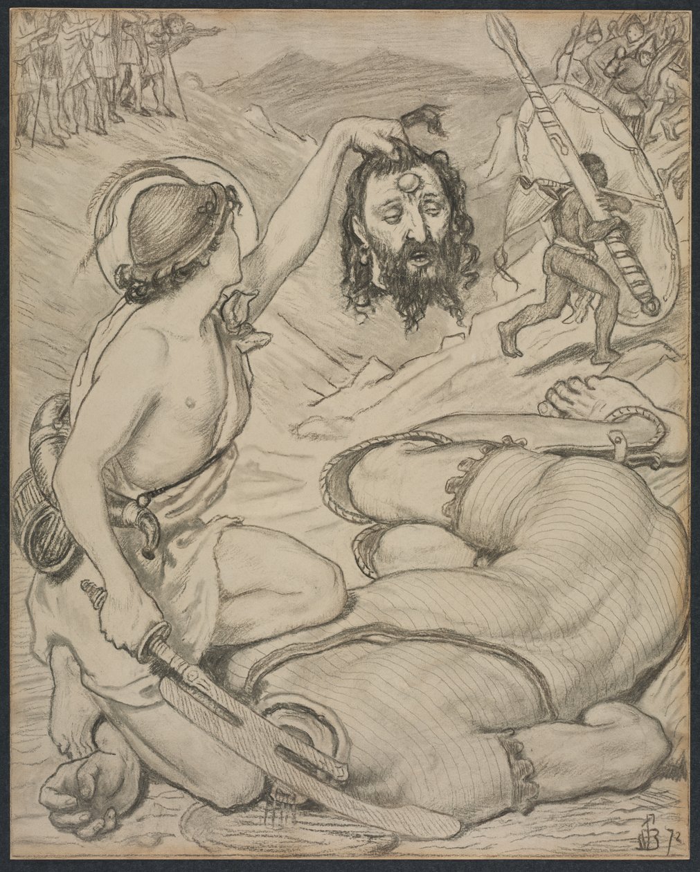 Davide e Golia, cartone per vetrata a Jesus College, Cambridge, 1872 da Ford Madox Brown
