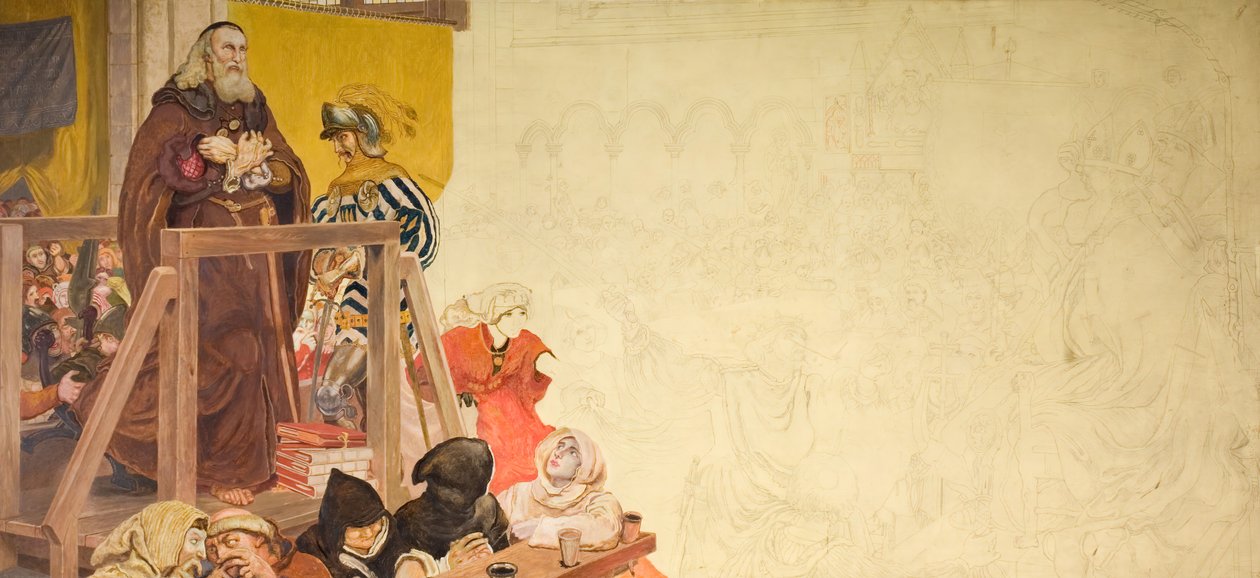 Wycliffe al suo processo, 1893 da Ford Madox Brown