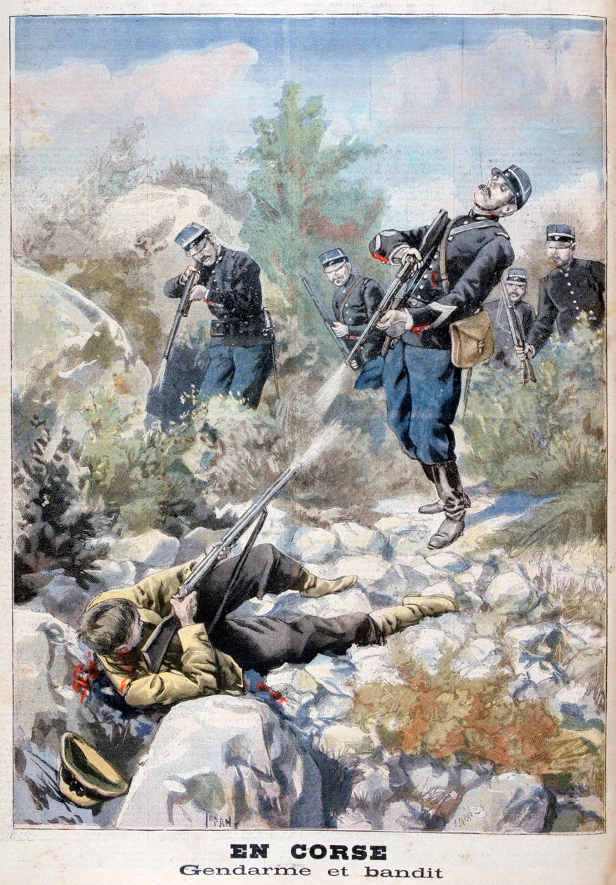 Una sparatoria tra un bandito e la gendarmeria, Corsica, 1898 da Fortuné Méaulle