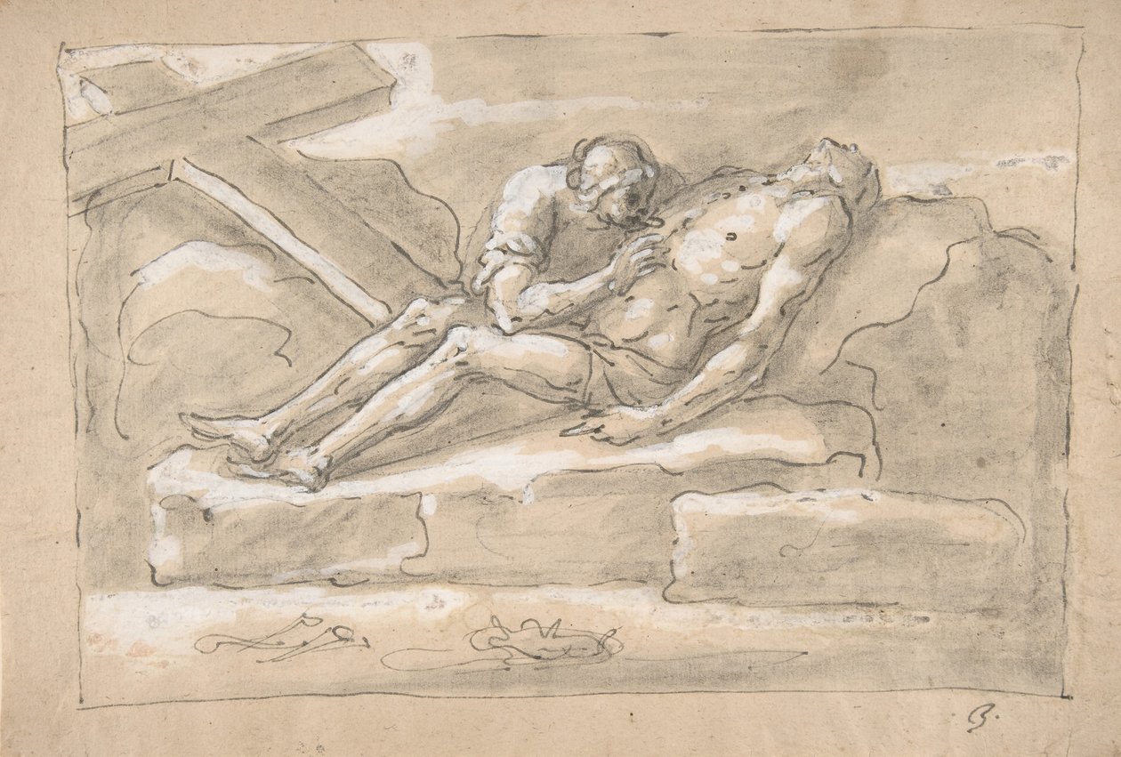 Il Cristo morto pianto dalla Maddalena che venera la sua ferita al fianco da Fortunato Duranti