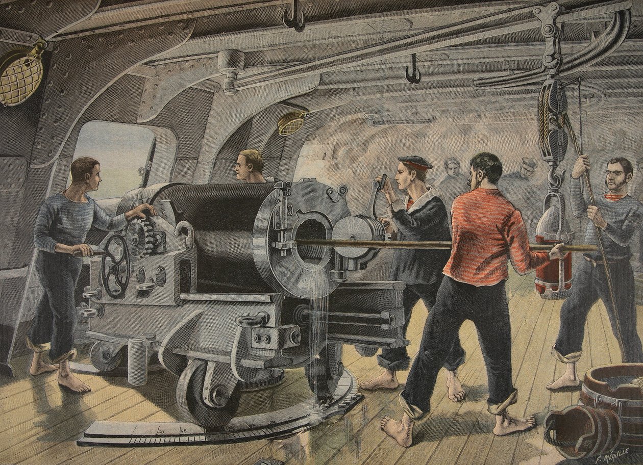 Manovra di un cannone da parte dei marines spagnoli davanti a Santiago, Cuba, illustrazione da 