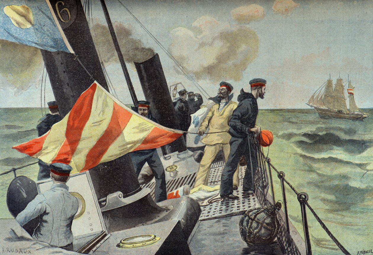 Cattura di un mercantile spagnolo, guerra ispano-americana del 1898 (Incisione) da Fortune Louis Meaulle
