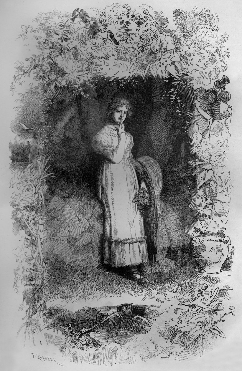 Fantine, illustrazione del romanzo Les Miserables di Victor Hugo, incisione di Fortune Meaulle da Fortune Louis Meaulle