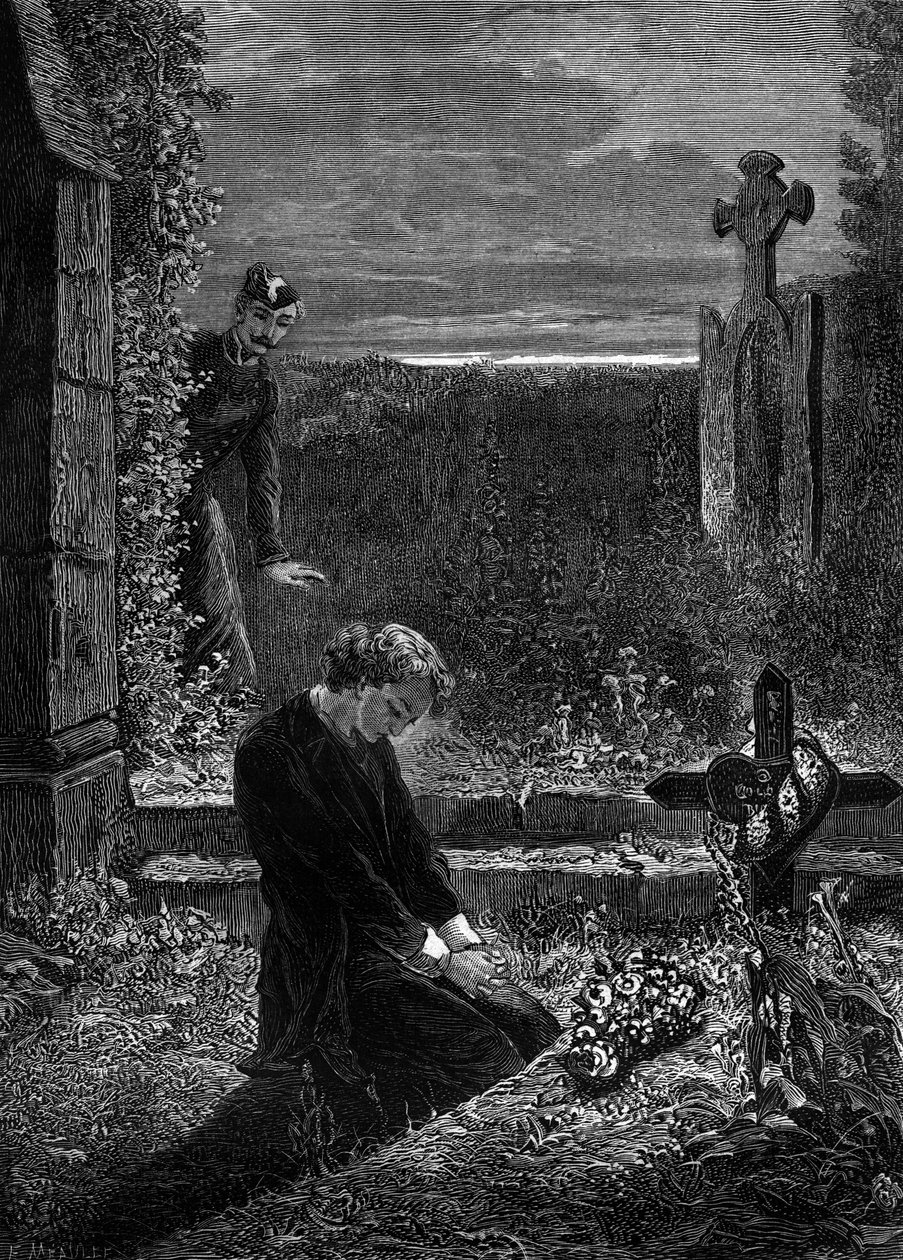 Illustrazione per il romanzo "Les Misérables" di Victor Hugo (3ª parte: Marius), incisione di Meaulle: Marius da Fortune Louis Meaulle