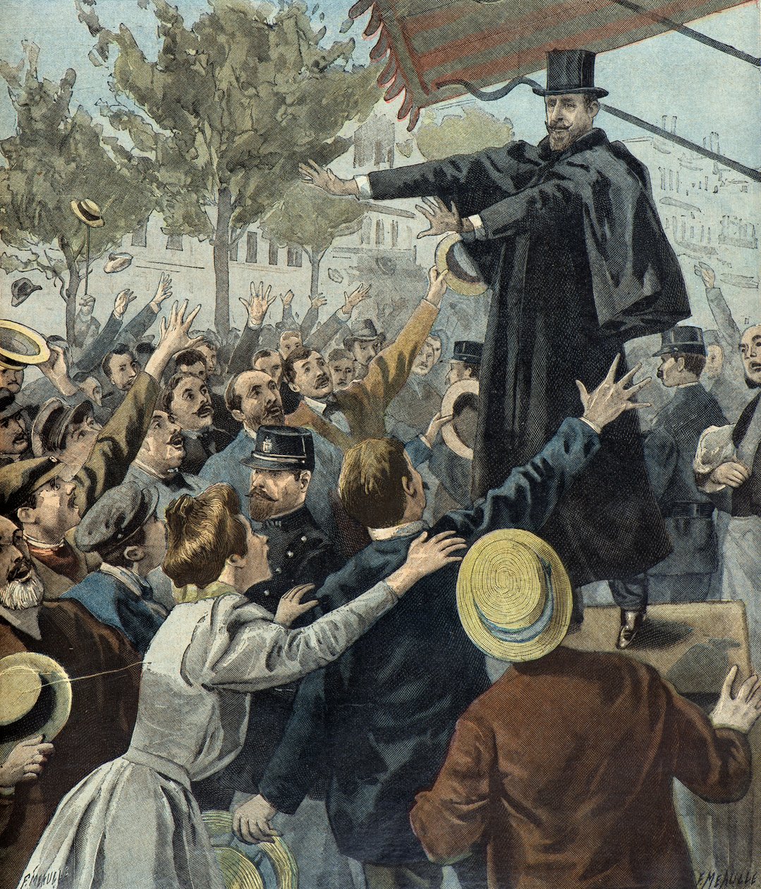 Paul deroulede durante una manifestazione a Parigi nel 1898 (Incisione) da Fortune Louis Meaulle