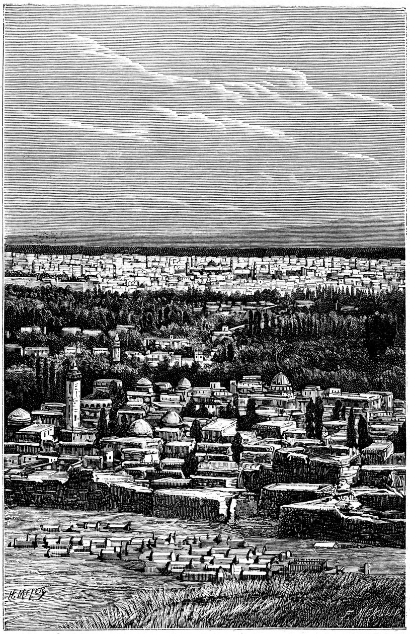 Siria: Damasco intorno al 1900 - Cimitero musulmano - incisione di Meyer e Meaulle dal libro "All