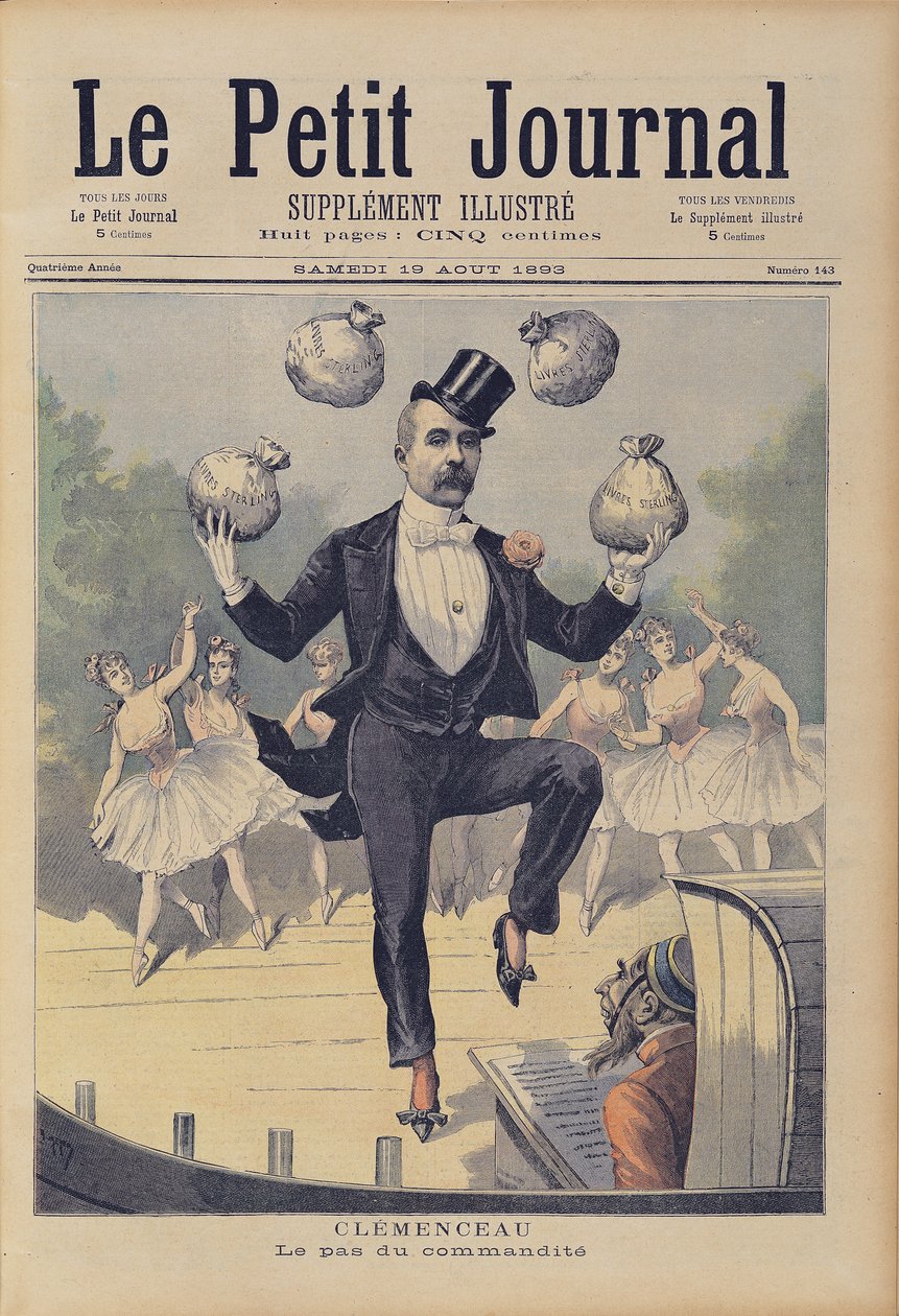 Georges Clemenceau (1841-1929) che gioca con sacchi di denaro inglese, da 