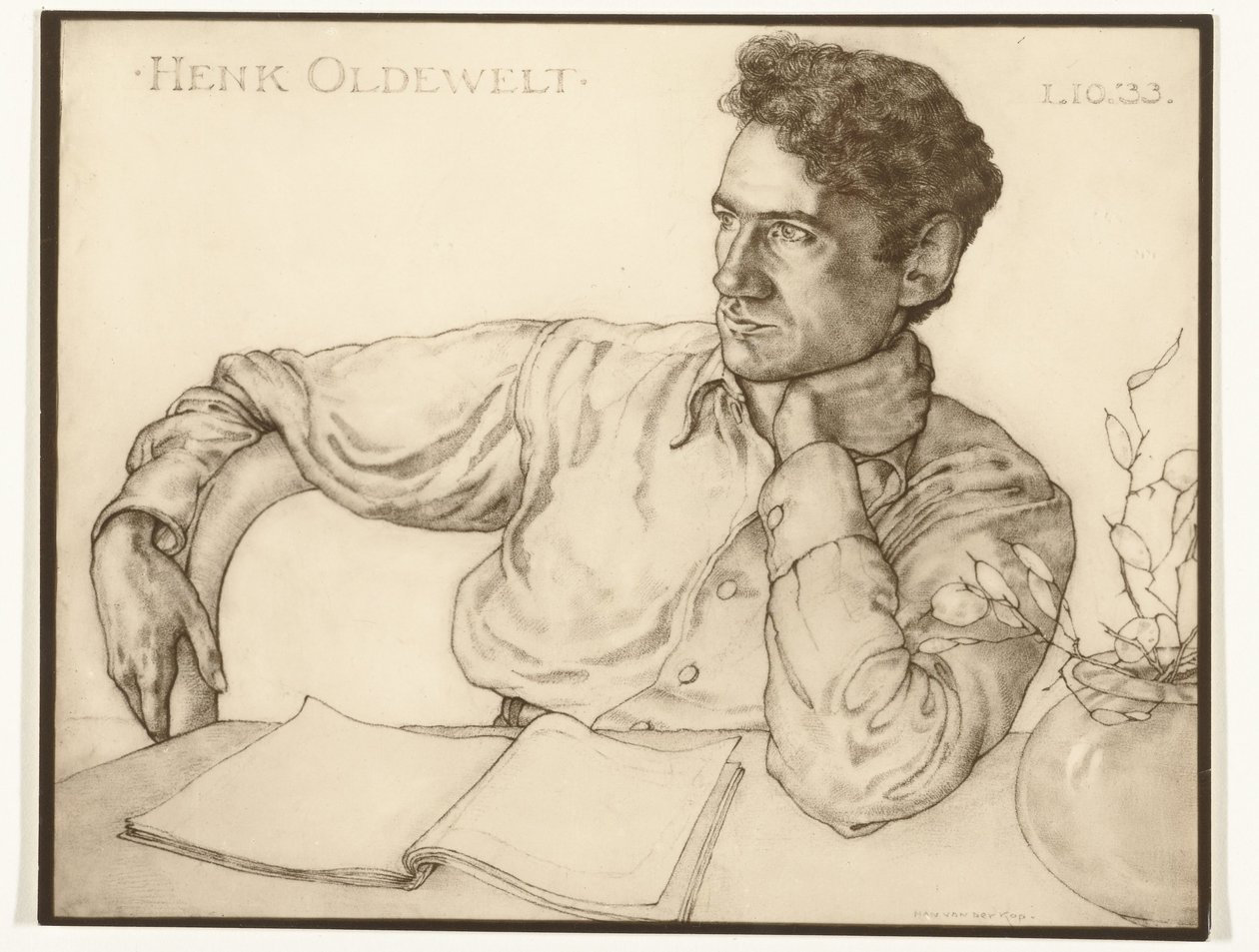 Riproduzione fotografica di un ritratto di Henk Oldewelt di Han van der Kop da Foto atelier Bijl