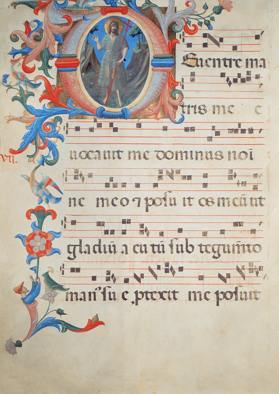 Ms 558 f.55v Pagina di notazione corale con un