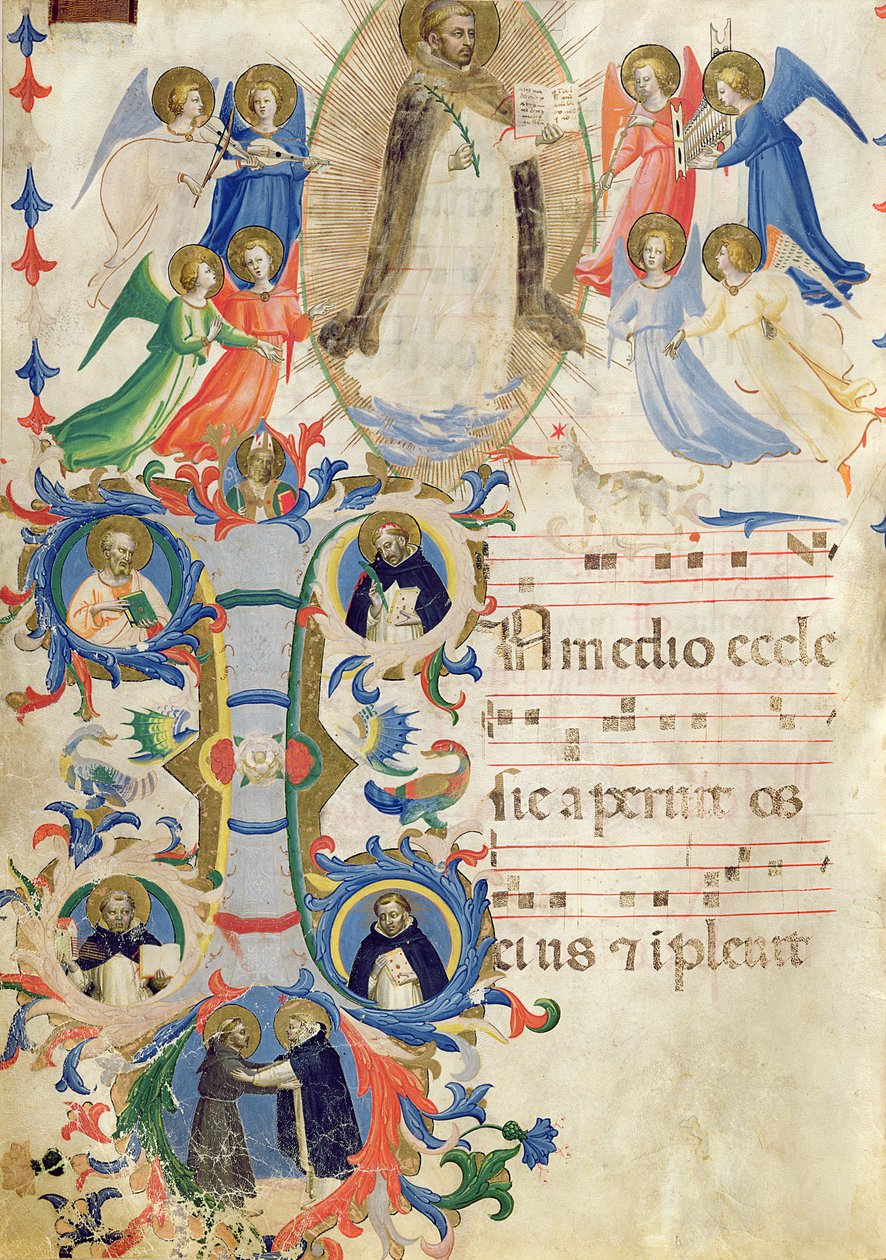 Ms 558 f.67v Pagina che raffigura San Domenico e un