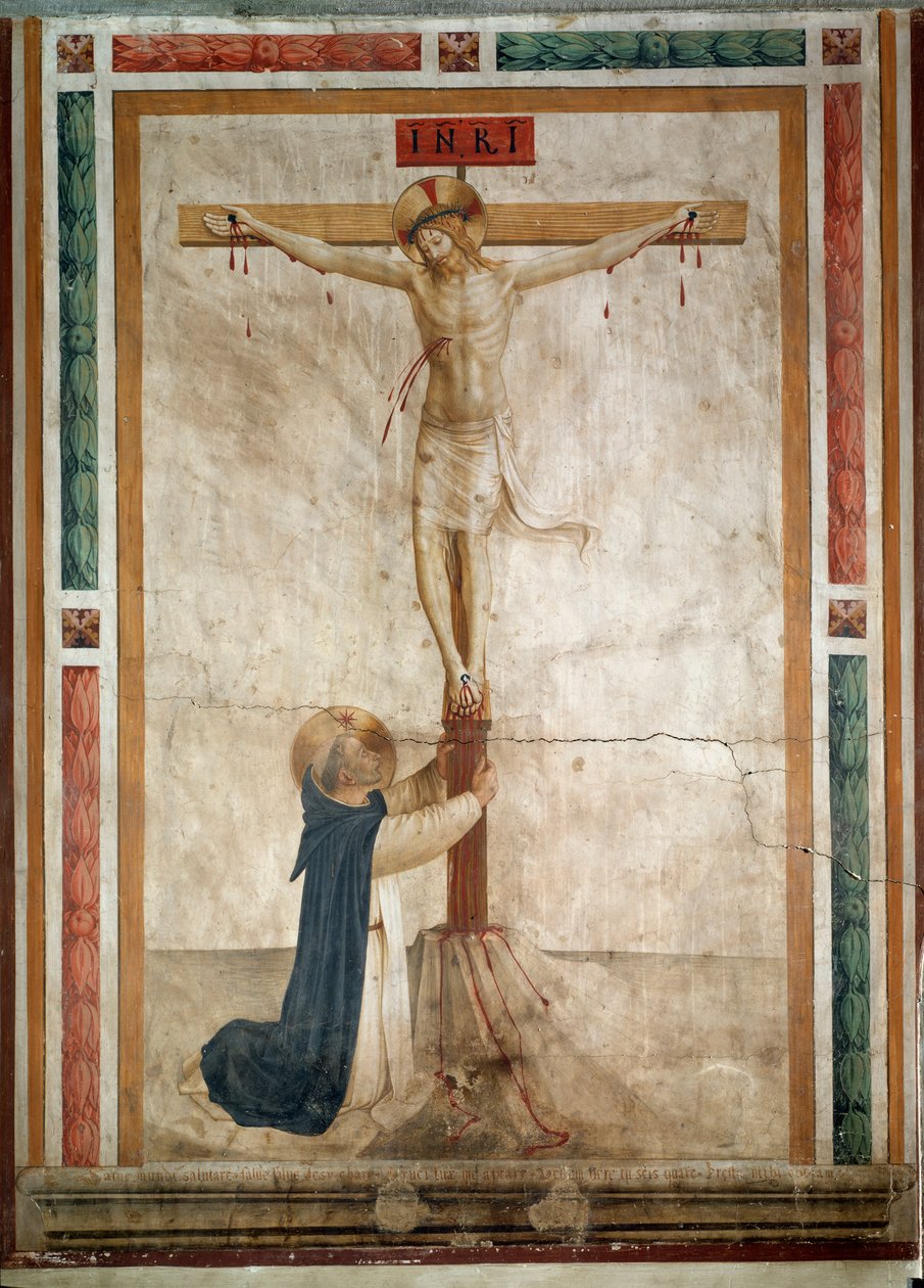 San Domenico ai piedi del crocifisso (affresco) da Fra  Angelico