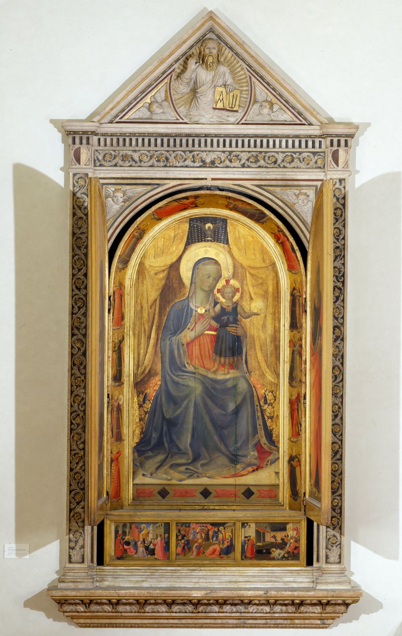 Il Trittico dei Linaioli (con ante aperte): La Vergine e il Bambino in trono con San Giovanni Battista e San Marco da Fra  Angelico