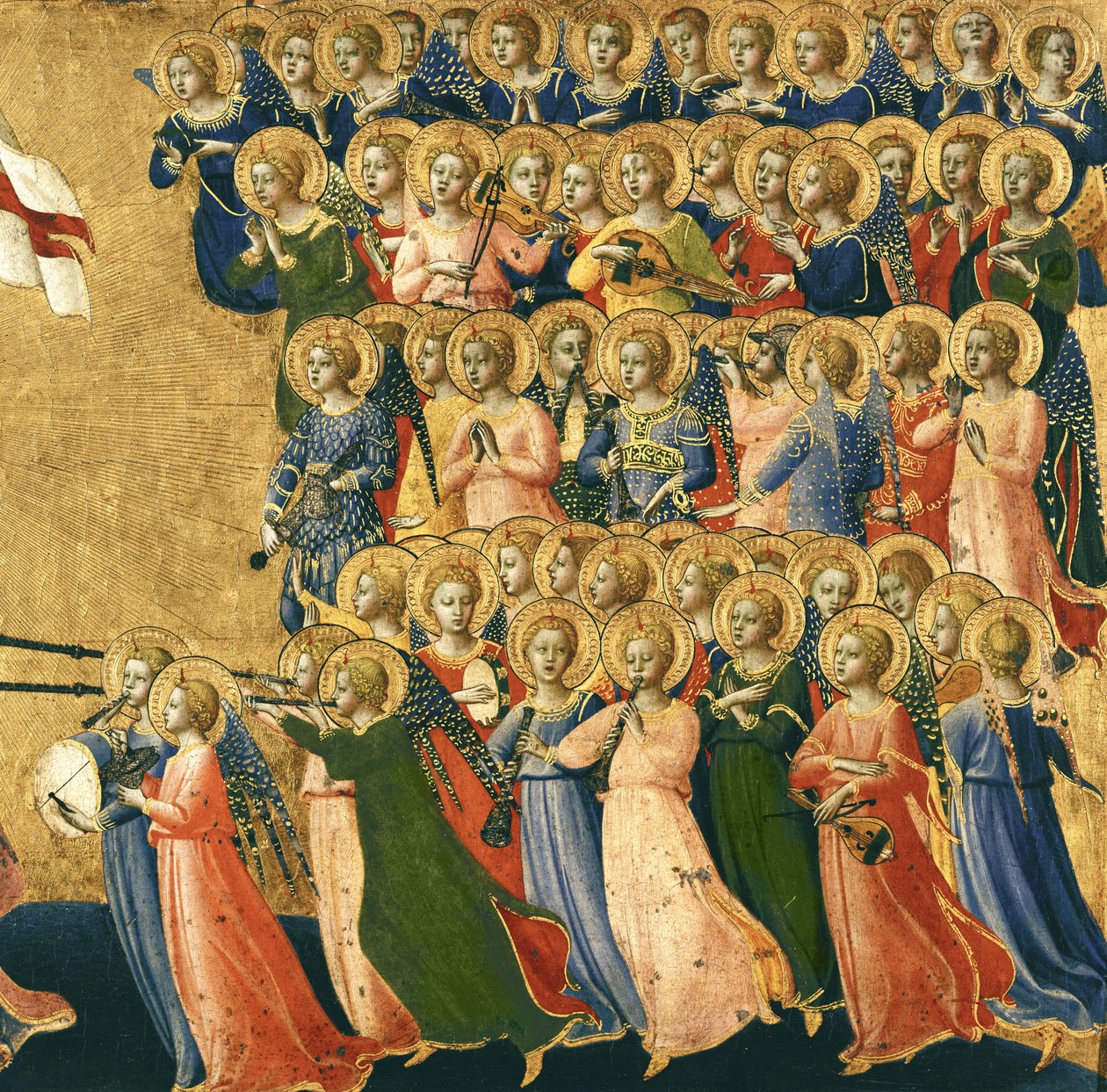 Cristo glorificato nella corte del cielo, dettaglio di angeli musicali dal lato destro, 1419-35 (dettaglio) da Fra Angelico