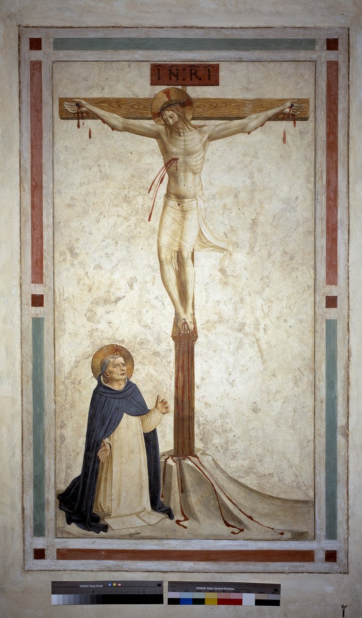 Crocifissione con San Domenico. Iscrizione "INRI" sulla croce da Fra Angelico