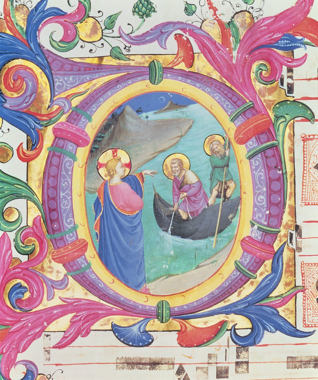 Iniziale istoriata O raffigurante la pesca miracolosa (dettaglio) da Fra Angelico