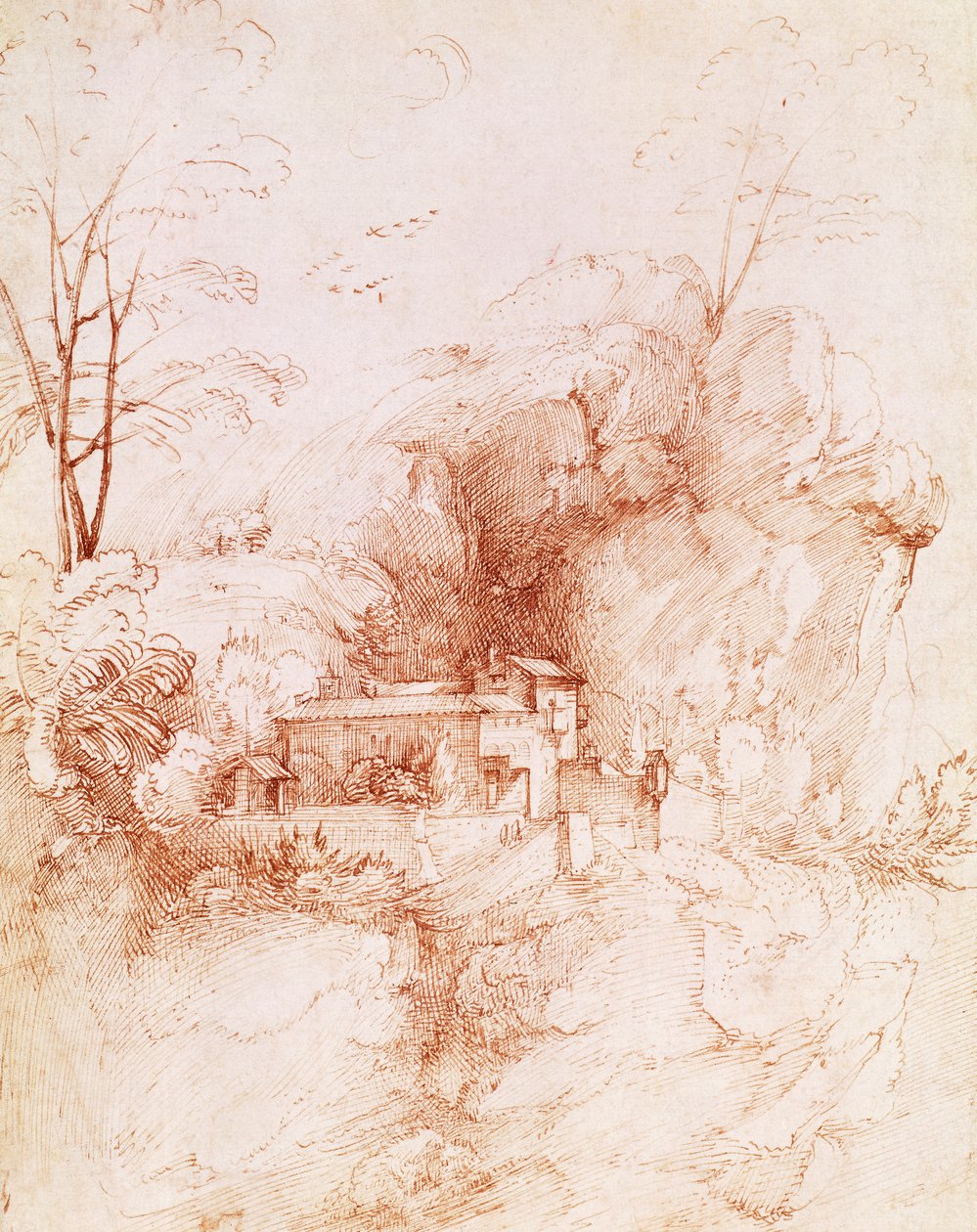 Paesaggio roccioso con monastero, disegno di Fra Bartolomeo da Fra Bartolomeo