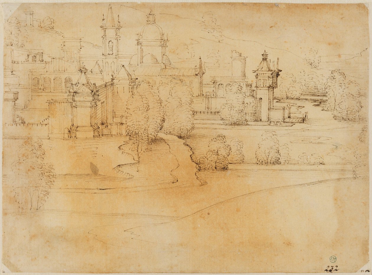 Veduta di una città con edifici rinascimentali presso un fiume da Fra Bartolommeo