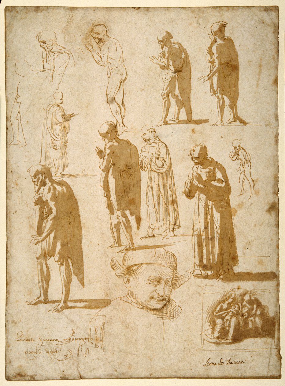 Studi di figure maschili, nude e drappeggiate, inclusi due in abito monastico da Fra Diamante
