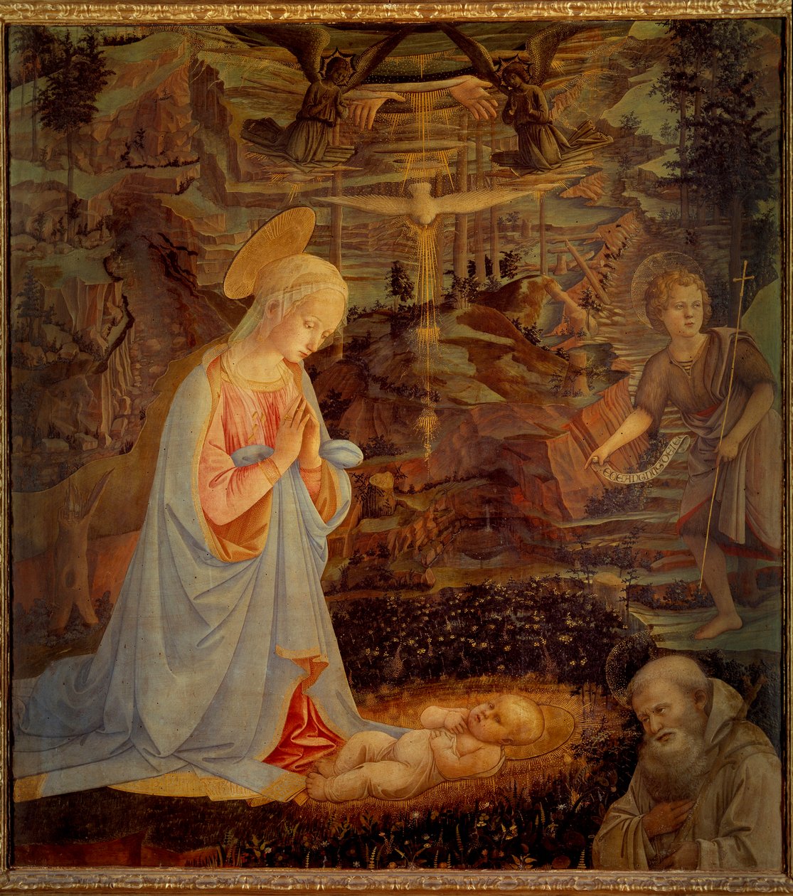 La Vergine, il Bambino Gesù, San Giovanni Battista Bambino e San Bernardo di Chiaravalle (1090 - 1153) (dettaglio) da Fra Filippo Lippi