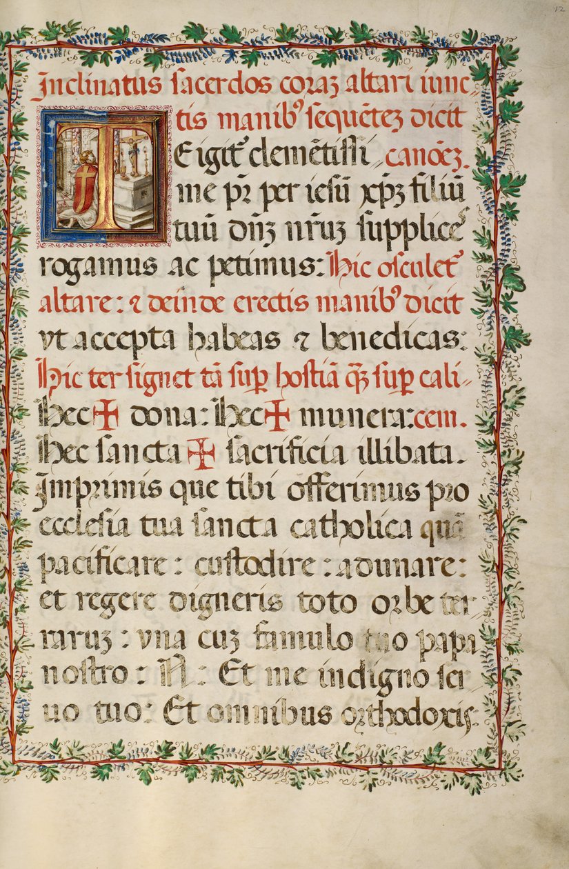 Iniziale T: Un sacerdote che celebra la messa da Fra Vincentius a Fundis
