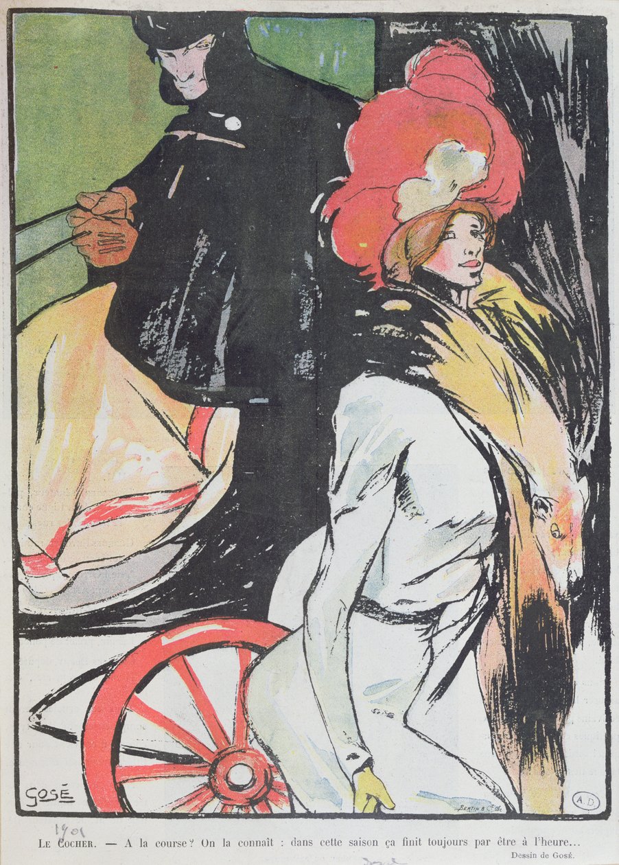 Cartone animato che raffigura un vetturino con una cortigiana, 1901 da Francesc Xavier Gosé