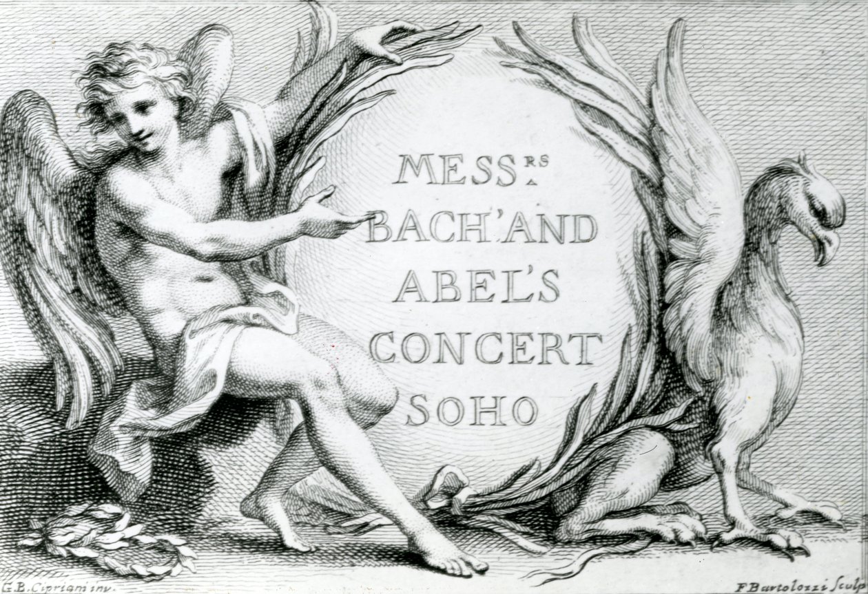 Concerto di Bach e Abel a Soho, 1870 (incisione) da Francesco Bartolozzi