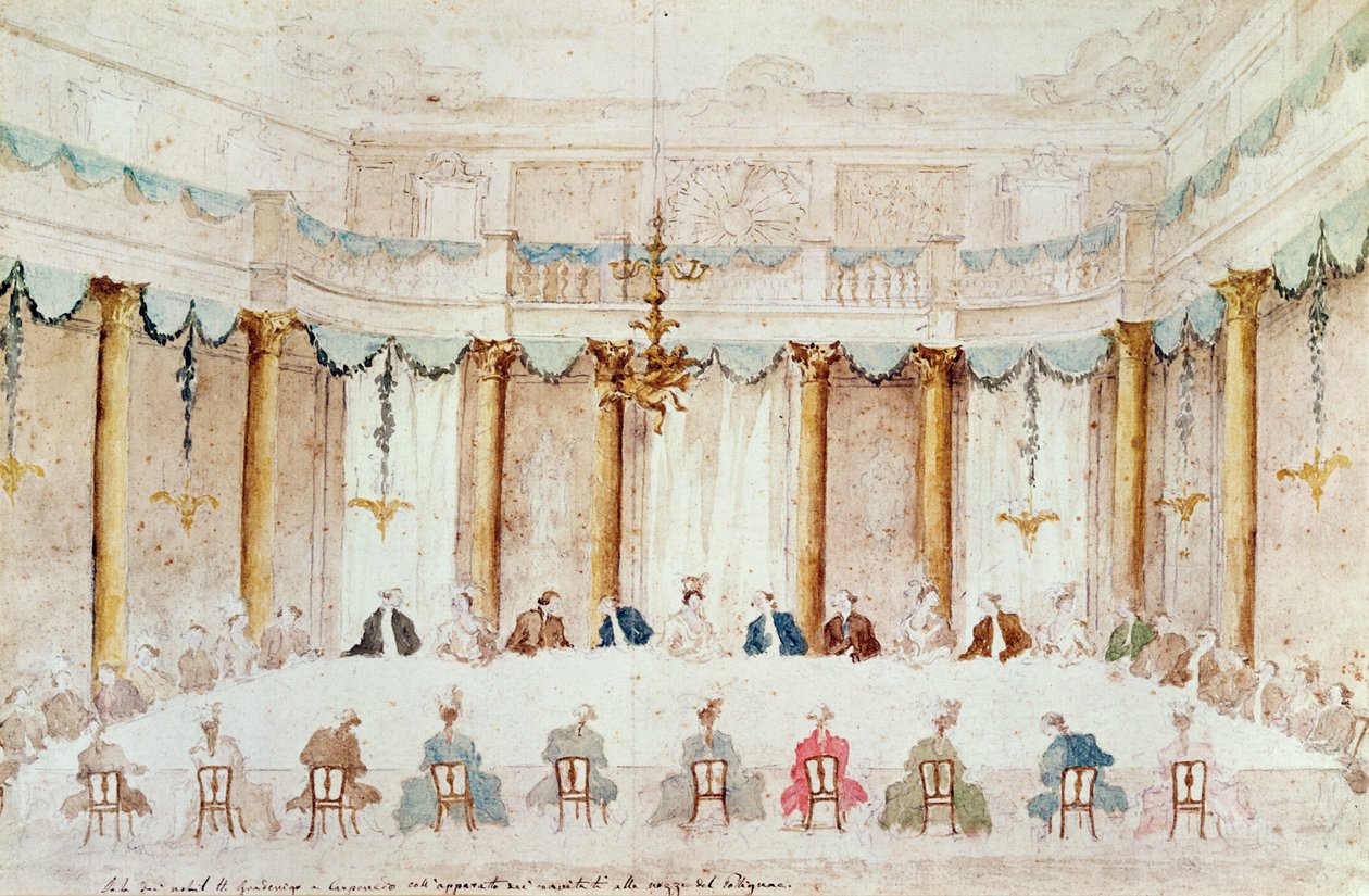Cena festiva per celebrare il matrimonio di Armand, Duca di Polignac, con la Baronessa Idalia di Neukirchen a Villa Gradenigo, Carpenedo da Francesco Guardi