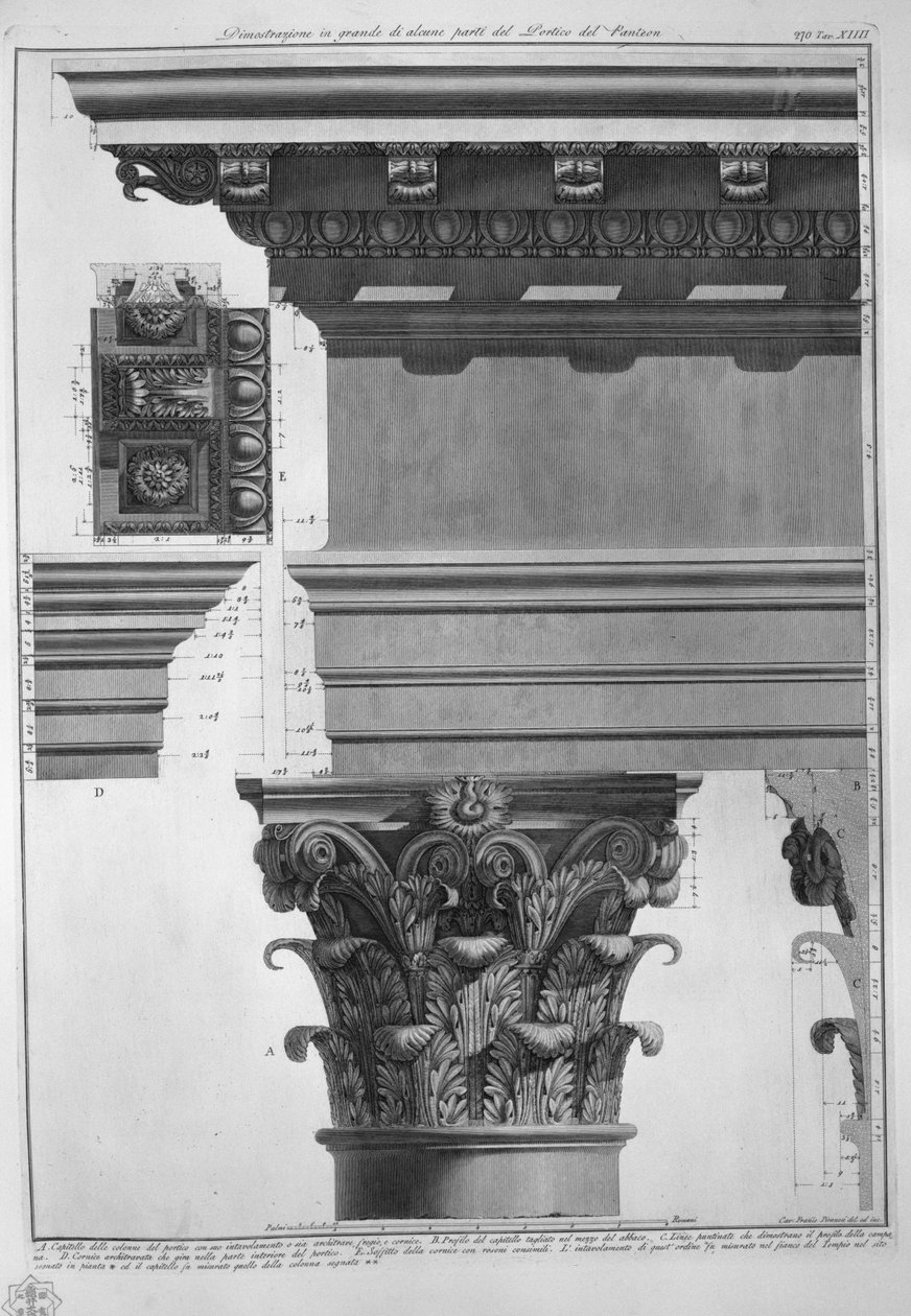 Dimostrazione in grande di alcune parti del Portico del Pantheon da Francesco Piranesi