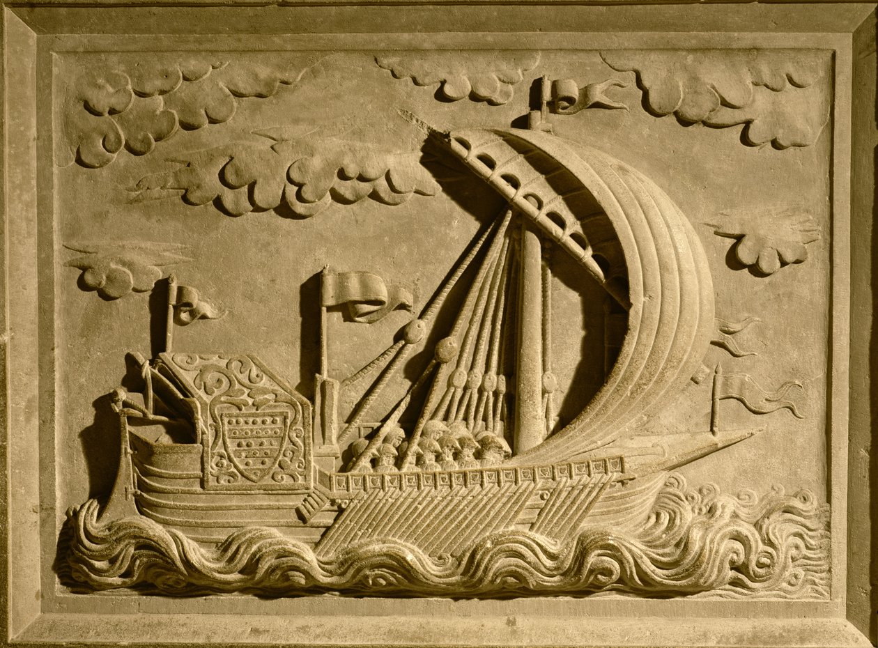 (dettaglio) di una nave da guerra veneziana dal Mausoleo di Girolamo Michiel, c.1558-59 da Francesco Segala