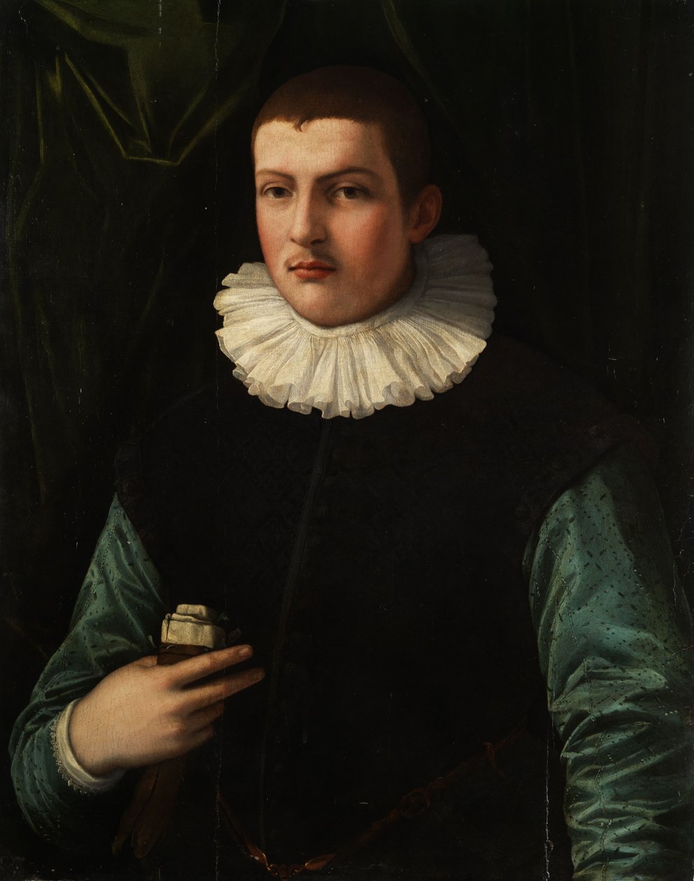 Ritratto di un giovane con collare e guanti sfilati nella mano destra da Francesco Traballesi