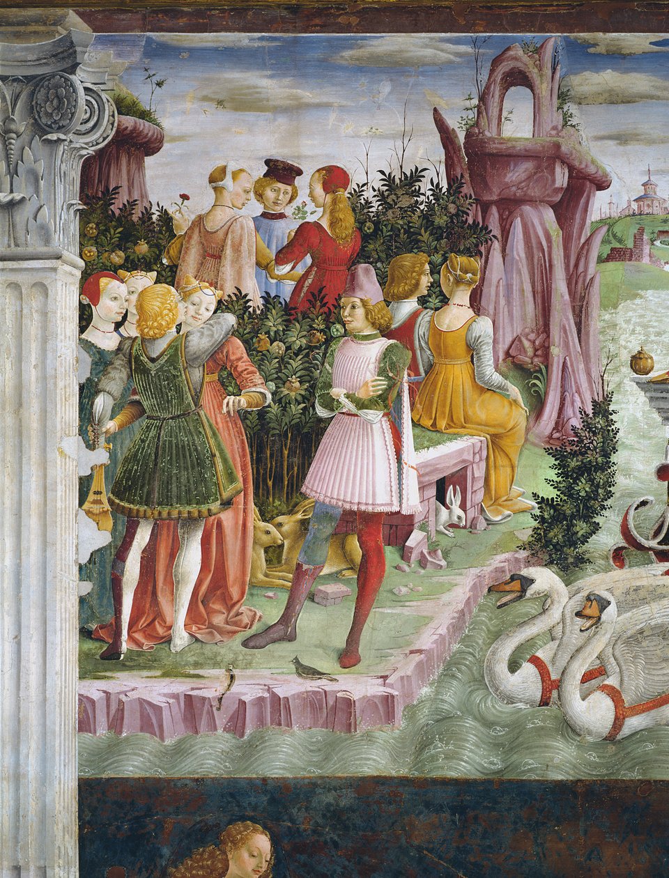 Il trionfo di Venere: aprile dalla Stanza dei Mesi, dettaglio dal lato sinistro, c.1467-70 da Francesco del Cossa
